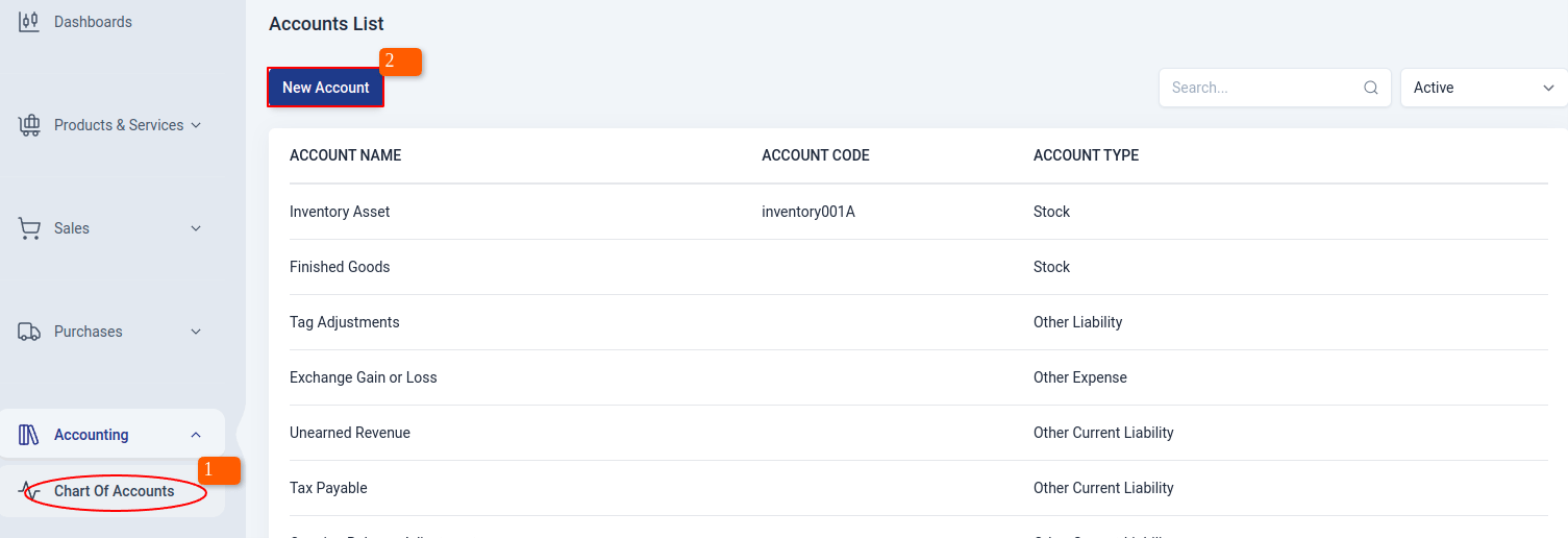 Create chart of accounts